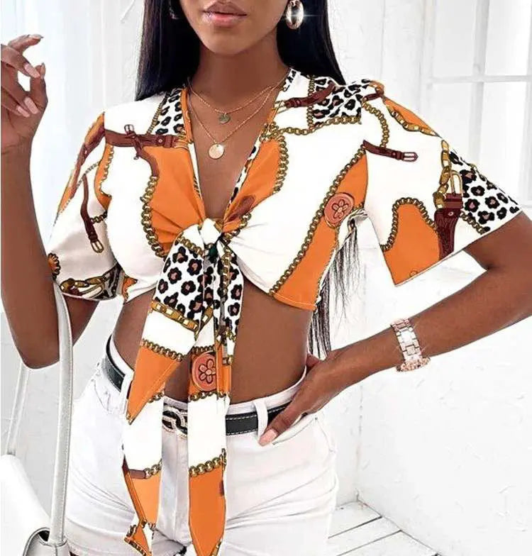 “Tied Up” Link print crop top Fashion NOLA